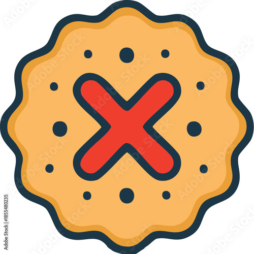 Red 'X' mark on a textured golden background, symbolizing denial, error, or rejection within a circular frame