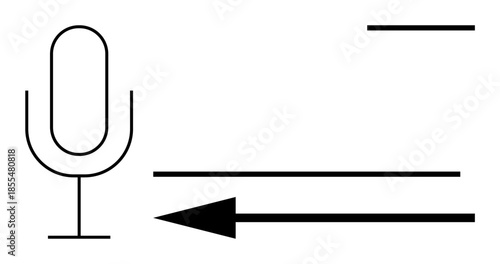 Audio concept. Audio recording, playback, and sound transfer with a microphone and directional arrow. Audio solutions highlight communication and sound management. For podcasts, communication apps