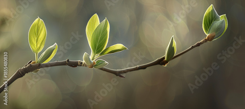 Wallpaper Mural  Close-up of young green leaves glowing in soft sunlight with bokeh background Torontodigital.ca