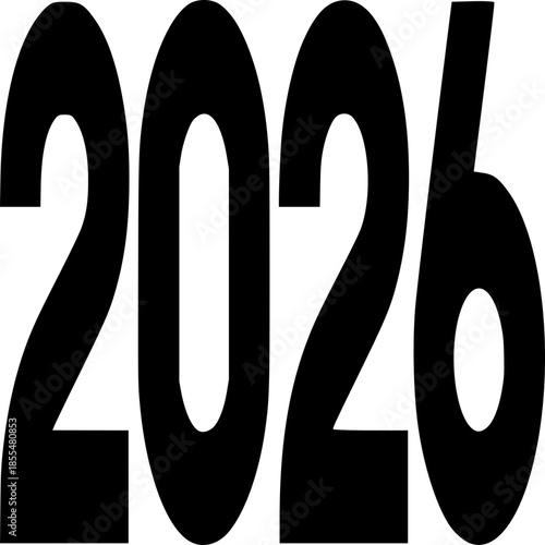 Year 2026 Typography: Bold typography displaying the year 2026, offering a clean, contemporary design, perfect for concepts related to future, time, planning.