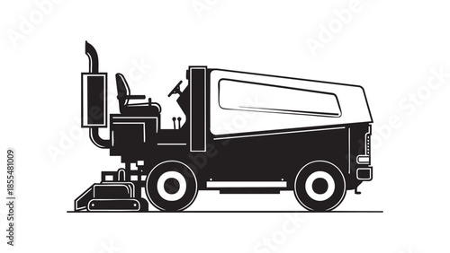 Sideview illustration of an industrial cleaning vehicle with driver seat