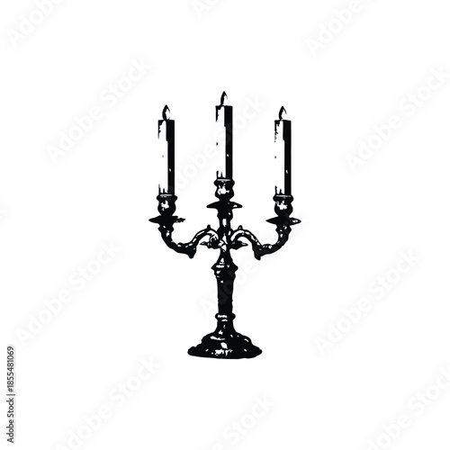 Black and white vintage candle holder illustration in hand drawn style, vintage retro line art vector