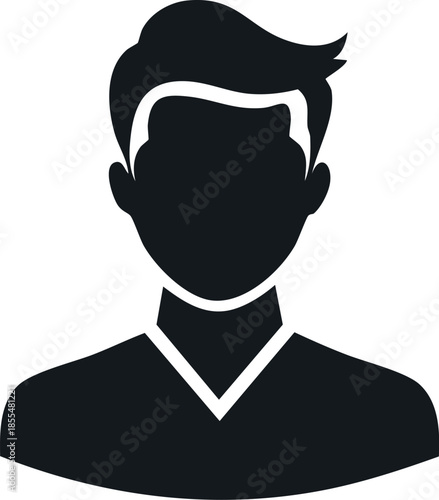 A modern, minimalist black silhouette of a male user profile avatar, perfect for web interfaces, application designs, and as a generic placeholder icon representing a default or anonymous account
