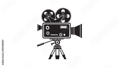 Vintage film camera illustration with tripod and reels