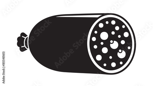 Whole salami sausage slice with detailed texture isolated illustration