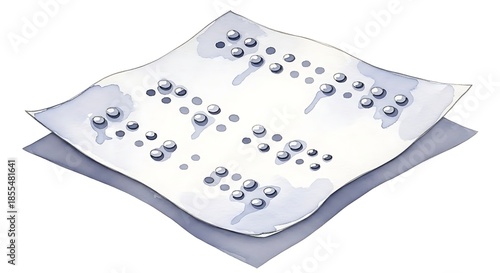 A soft, loose watercolor illustration of a piece of textured, damp paper containing large, slightly bleeding Braille dots.