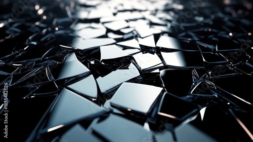 Broken glass fragments in a reflective abstract representation