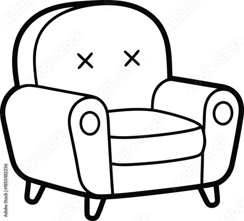 A minimalist line art illustration of a comfortable armchair, perfect for interior design and home decor projects