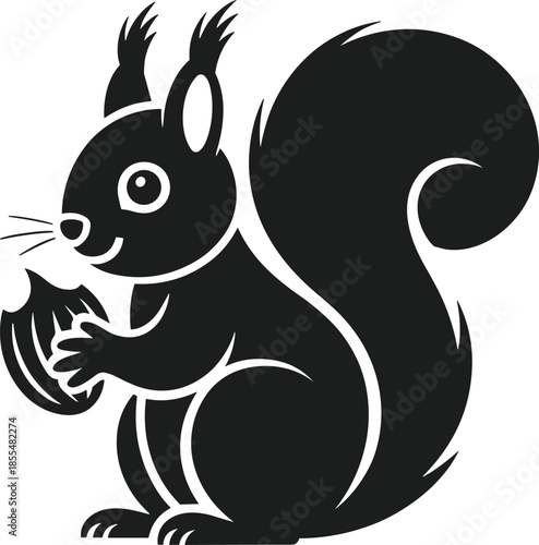 Black silhouette of a squirrel holding a nut vector illustration animal