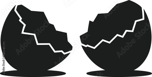 Black broken eggshell silhouette vector graphic cracked