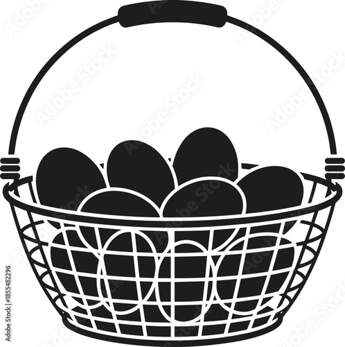 Black silhouette of a wire basket filled with eggs food object