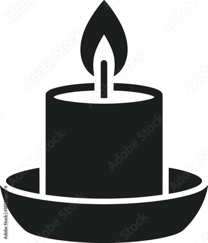 Black silhouette of a lit candle on a saucer vector graphic flame light