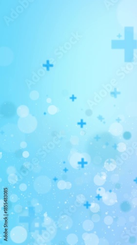 Health background with floating Plus Sign showing health, life, safety and more. Vertical. Full HD. 4K