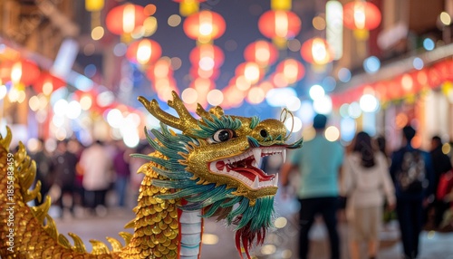 Colorful Illustrated Chinese New Year Dragon Head Street Market