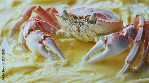 Delicious crab with melted butter on white background