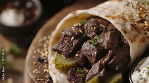 Delicious Lebanese Shawarma Wrap with Beef Close Up