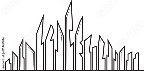 Abstract City Skyline Sharp Line Style Isolated on Transparent Background Vector Art