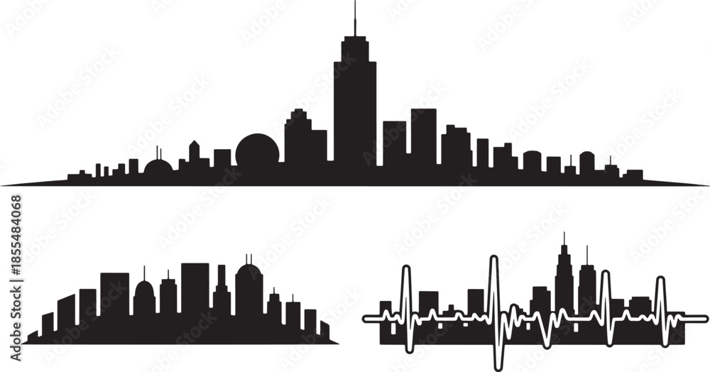 Obraz premium City silhouette set urban skyline design cityscape architecture building abstract