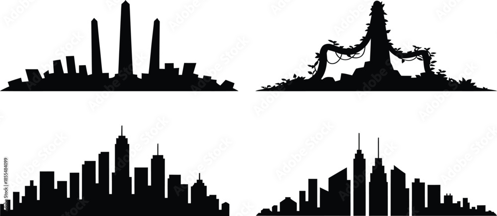Obraz premium City silhouette set urban skyline design cityscape architecture building abstract