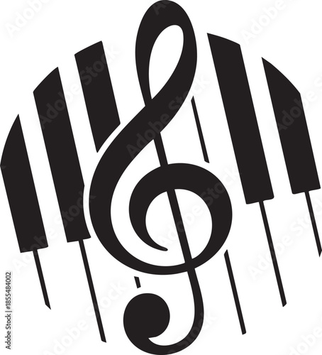 Elegant musical design featuring a treble clef and piano keys in a circular arrangement, perfect for music themed backgrounds