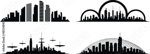City silhouette set urban skyline design cityscape architecture building abstract