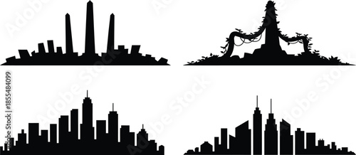 City silhouette set urban skyline design cityscape architecture building abstract
