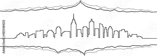 City skyline with cloud frame design for urban landscape and cityscape background