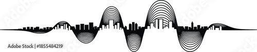 City skyline vibration sound wave design for audio visualization and music concept