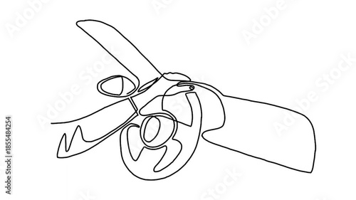 Continuous line animation of driver holds steering wheel