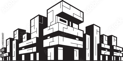 Creative Futuristic City Architecture Isolated on Transparent Background Vector Art