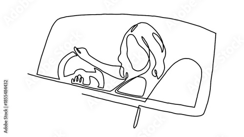 Continuous line animation of driver holds steering wheel