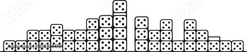 Dice tower illustration concept with random numbers on cubes for games or gambling