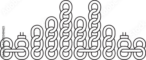 Looped rope with knots pattern vector line art illustration on transparent backdrop