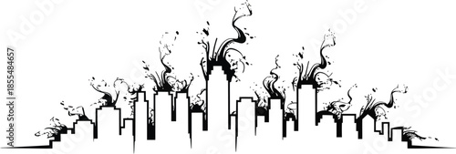 Modern cityscape skyline with smoke vector illustration urban architecture design