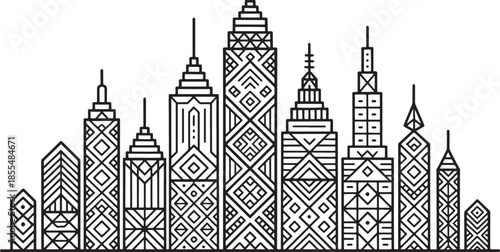 Modern skyline design vector illustration city building tribal pattern texture