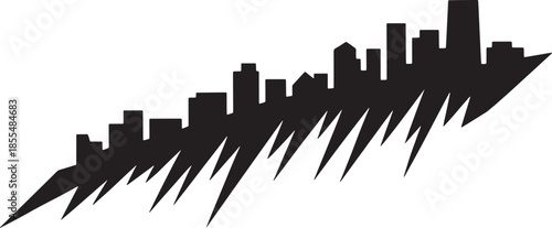 Modern urban skyline with lightning bolts isolated on transparent background vector
