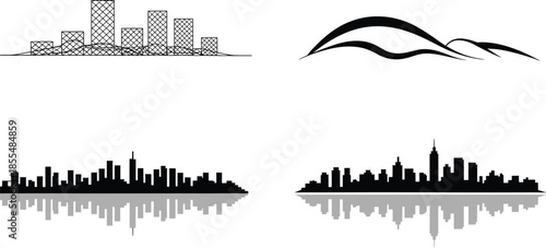Set of cityscapes silhouette urban background graphic template landscape decorative design