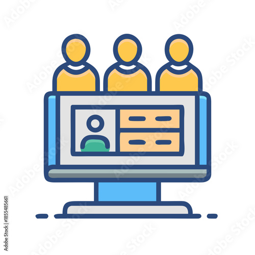 Online team meeting displayed on computer monitor screen