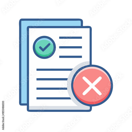 Document approval process icon with accepted and rejected status
