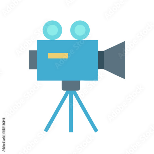 Flat illustration of a blue video camera on tripod
