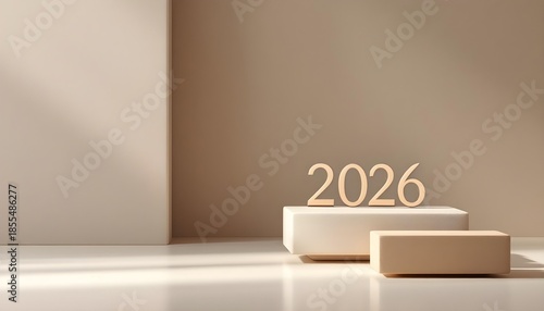 Elegant minimalist abstract stone sculpture scene highlights geometric balance for a calm sophisticated 2026 wish card with ambient light modern design