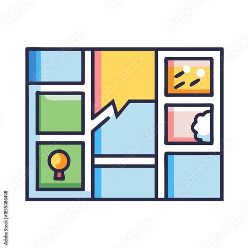 Illustrated cartoon storyboard template, for media planning and creation