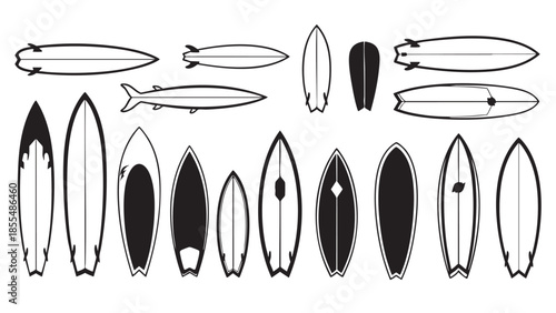 Collectionofvarioussurfboardshapesandstylesvectorillustration