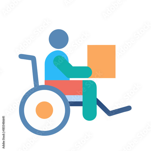 Illustration of individual in wheelchair carrying box on lap
