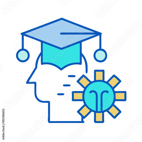 Knowledge and innovation concept illustration, graduation cap and cogwheel