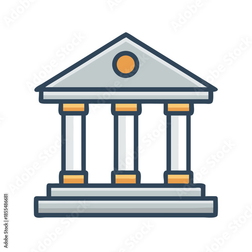 Iconic building with three columns, representing a bank