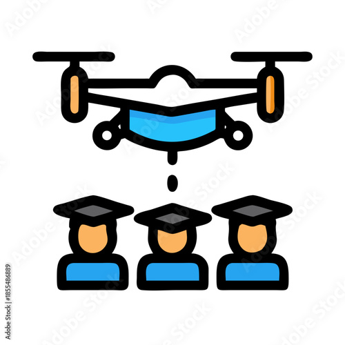 Graduation ceremony icon showing students and teachers in attendance