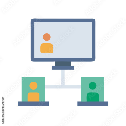 Online conference call vector illustration showing participants connecting remotely