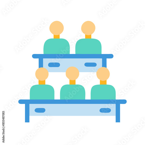 Audience at presentation in auditorium, colorful flat illustration