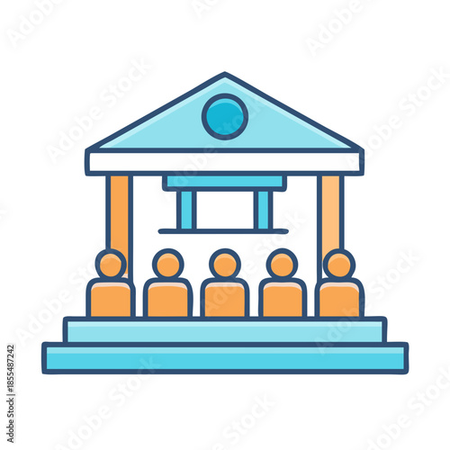 Flat design vector illustration of government building with citizens